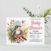 Invitation Baby shower d'oiseaux Forêt mite (Debout devant)