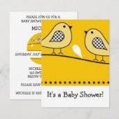 Invitation Baby shower d'oiseaux :::Jaune (Devant / Derrière)