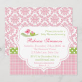 Invitation Baby shower d'oiseaux Jeune fille Damas (Devant / Derrière)