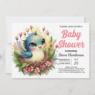 Invitation Baby shower d'oiseaux roses Pastel Cute