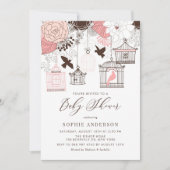 Invitation Baby shower d'oiseaux Vintages rose et Brown (Devant)