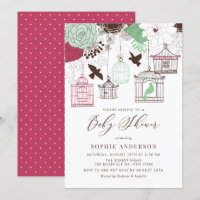 Baby shower d'oiseaux Vintages rouge et vert