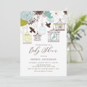 Invitation Baby shower d'oiseaux Whimsical Bleus (Debout devant)