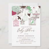 Invitation Baby shower d'oiseaux Whimsical Rouge et Vert (Devant)