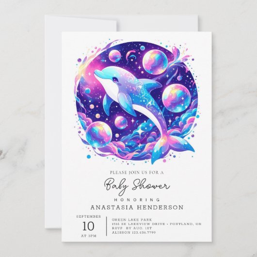 Invitation Baby shower Dolphin amusant (Devant)