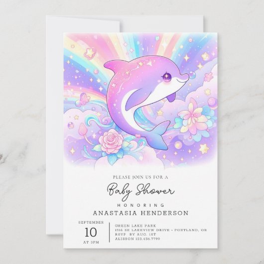 Invitation Baby shower Dolphin enchanté doux (Devant)