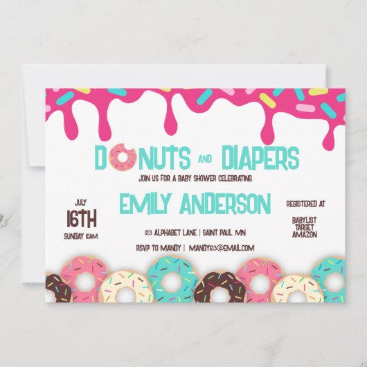 Invitation Baby shower Donuts & Diapers (Devant)