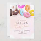 Invitation Baby Shower Donuts saupoudrés Rose Fille  (Devant)