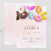 Invitation Baby Shower Donuts saupoudrés Rose Fille  (Devant / Derrière)
