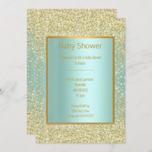 Invitation Baby shower D'OR AQUA VERT BLEU DIAMOND SPARKLE