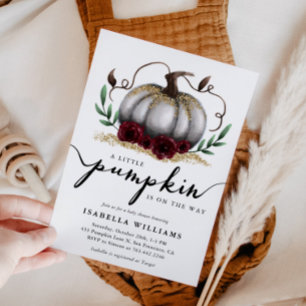 Invitation Baby shower d'or blanc rustique petit Citrouille