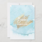 Invitation Baby shower d'or bleu aquarelle Fêtons (Dos)