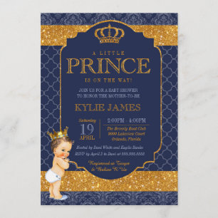Invitation Baby shower d'or bleu de la Royal Little Prince Na