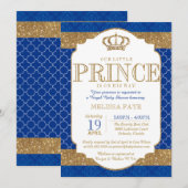 Invitation Baby shower d'or bleu Little Prince Royal (Devant / Derrière)