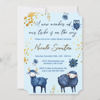 Invitation Baby shower d'or bleu Whimsland