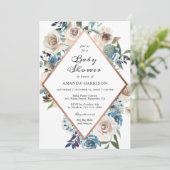 Invitation Baby shower d'or Boho Floral Dusty Blue Rose (Debout devant)