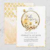 Invitation Baby shower d'or de l'abeille jaune neutre pour le (Devant / Derrière)