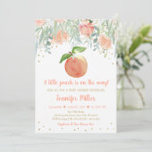 Invitation Baby shower d'or floral Little Peach (Debout devant)