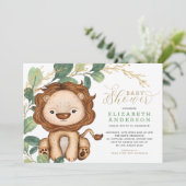 Invitation Baby shower d'or neutre Lion doux (Debout devant)