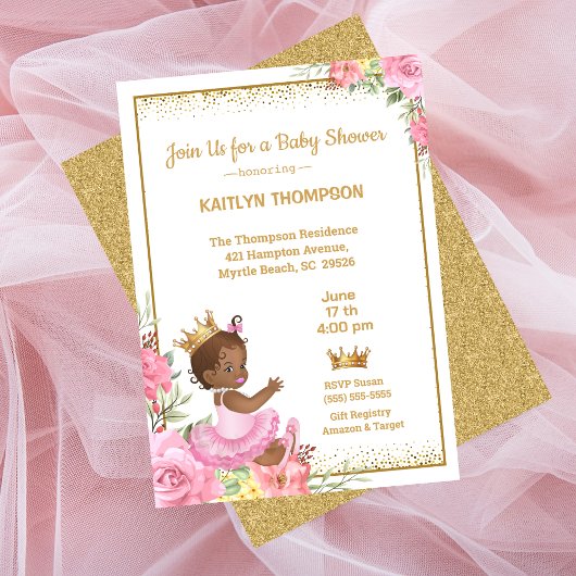 Invitation Baby shower d'or rose africain