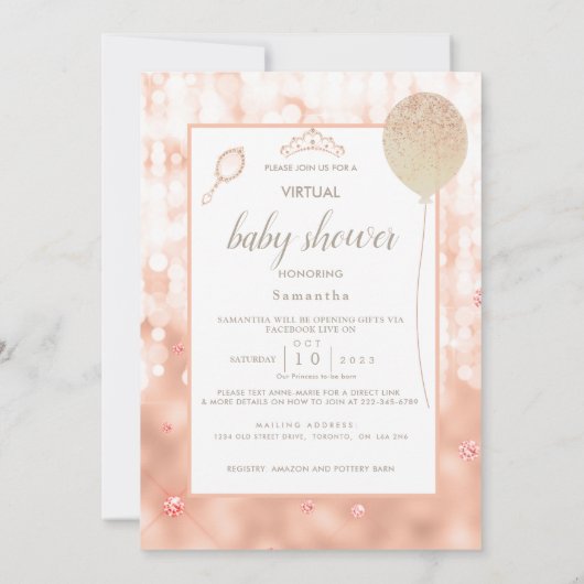Invitation Baby shower d'or Rose rose Fille (Dos)