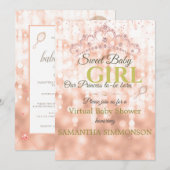 Invitation Baby shower d'or Rose rose Fille (Devant / Derrière)