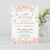 Invitation Baby shower d'or rose rose rose rose florale (Debout devant)