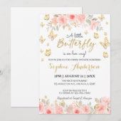 Invitation Baby shower d'or rose rose rose rose florale (Devant / Derrière)