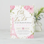 Invitation Baby shower d'or rose Tour Eiffel (Debout devant)