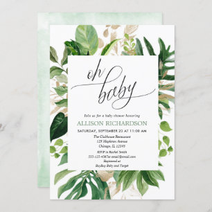 Invitation baby shower d'or vert tropical neutre pour les fem