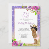 Invitation Baby shower d'or violet afro-américain (Devant)