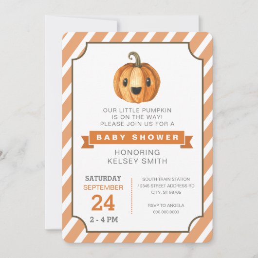 Invitation Baby shower d'orange de citrouille de Halloween (Devant)