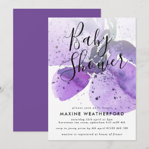 Invitation Baby shower d'orchidée violet aquarelle