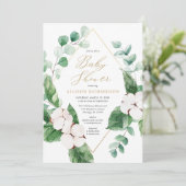Invitation baby shower doré blanc fleuri printanier (Debout devant)