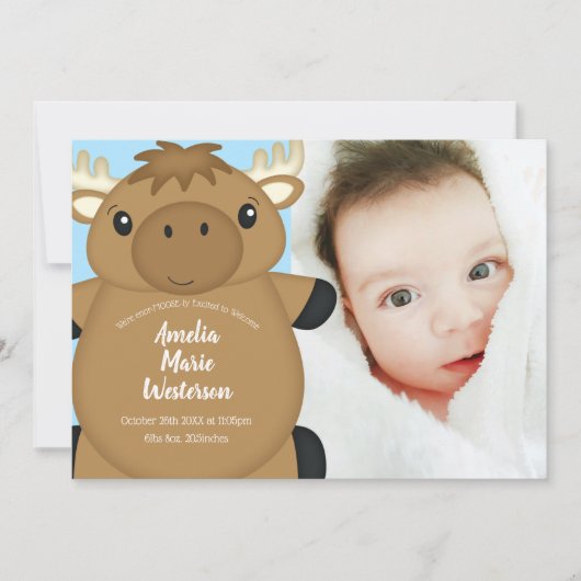 Invitation Baby shower d'orignal bleu (Devant)