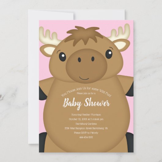 Invitation Baby shower d'orignal rose (Devant)