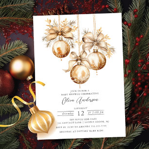 Invitation Baby shower d'ornement de Noël d'or