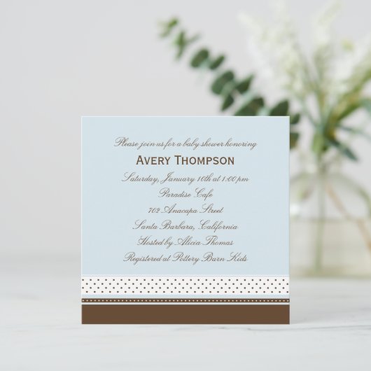 Invitation Baby shower Dots and Stripes - Bleu (Debout devant)