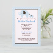 Invitation Baby shower Dottie Elephant (bleu clair (Debout devant)