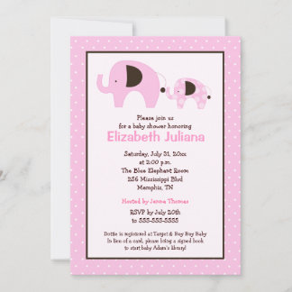 Invitation Baby shower Dottie Elephant (rose clair