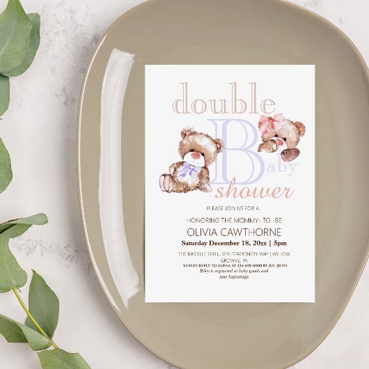 Invitation Baby shower double deux ours fille et garçon