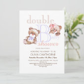 Invitation Baby shower double deux ours fille et garçon (Debout devant)