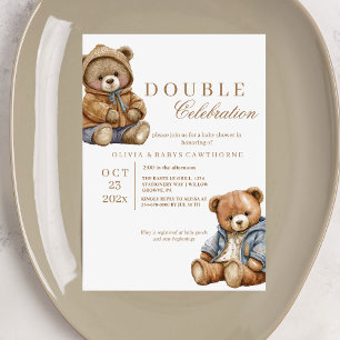 Invitation Baby shower double mignon deux ours