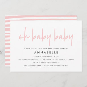 Invitation Baby shower double rose girly typographie moderne