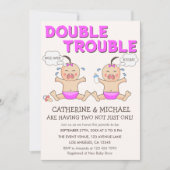 Invitation Baby shower Double Trouble Twin Girls (Devant)