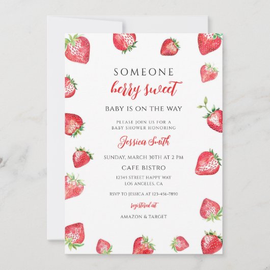 Invitation Baby Shower Douce Fraise (Devant)