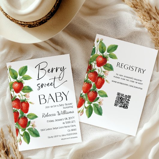 Invitation Baby Shower Douce Fruité Rustique Fraise