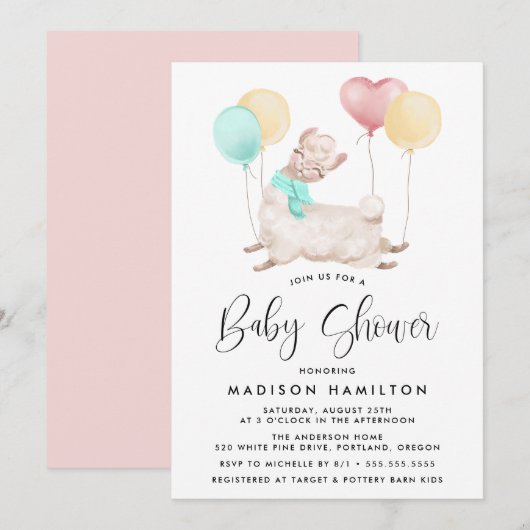 Invitation Baby Shower Douce Lama (Devant / Derrière)