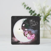 Invitation Baby Shower Douce Lune Rose (Debout devant)