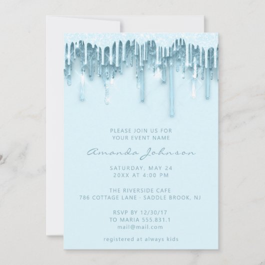 Invitation Baby shower Douce nuptiale 16e gouttes Bleu étince (Devant)